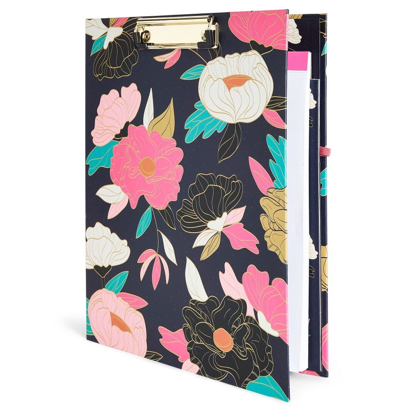Paper Junkie Floral Clipboard Folder with Notepad & Storage - 13 x 9 in, Black Classic - Low-Profile Clip â€“ Interior Pocket & Pen Loop - Removable Letter-Size Notepad - Image 5